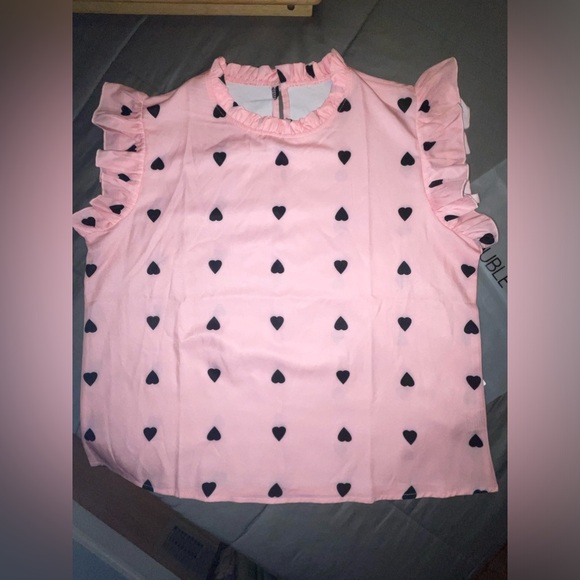 *BRAND NEW* Heart Print Ruffle Trim Blouse, Casual Loose Blouse For Summer XL - Picture 4 of 9